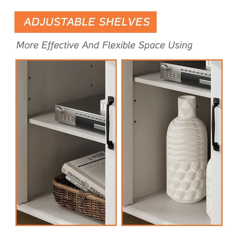 Meuble TV/unité de rangement/meuble multimédia de style ferme avec porte coulissante de grange, convient aux téléviseurs jusqu'à 65 pouces.