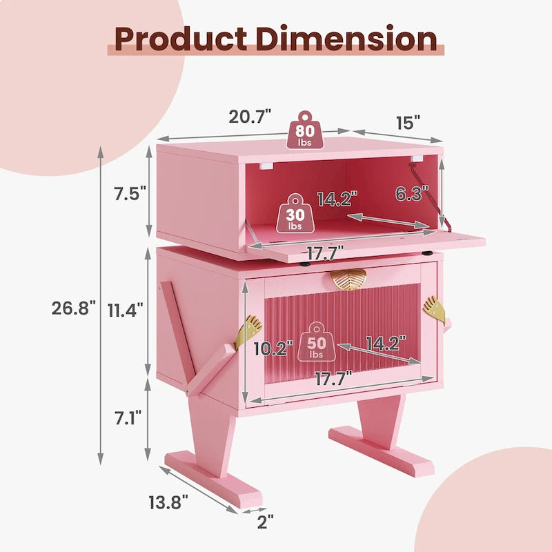 Table de chevet avec tiroir rotatif et bandeau lumineux LED