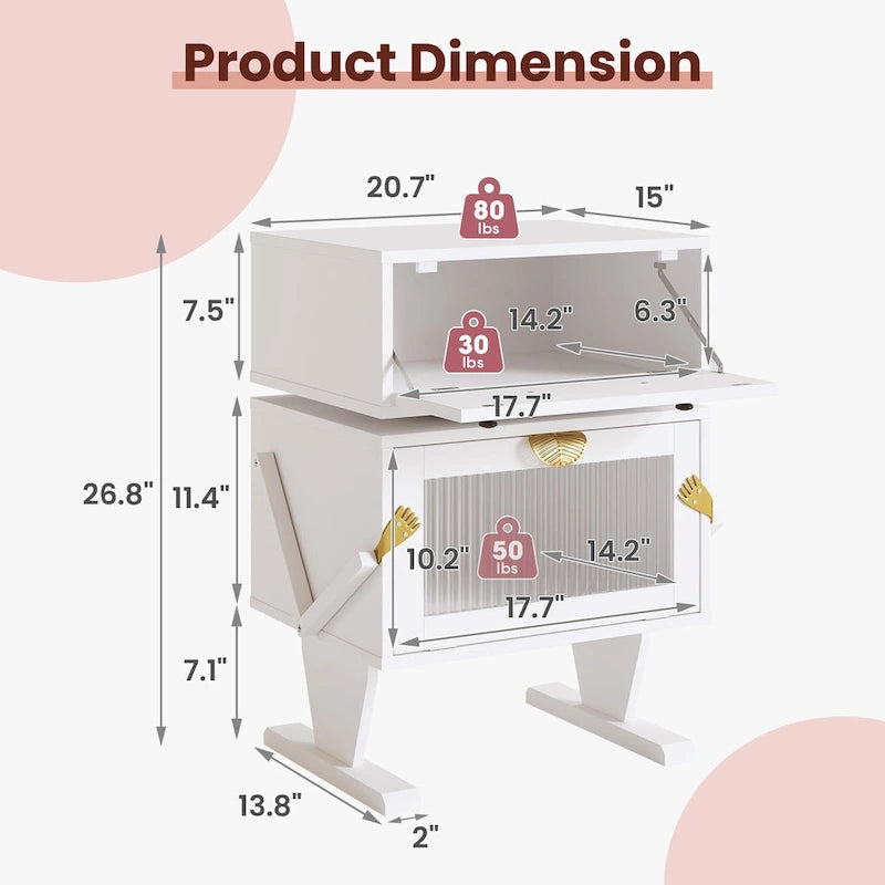 Table de chevet avec tiroir rotatif et bandeau lumineux LED