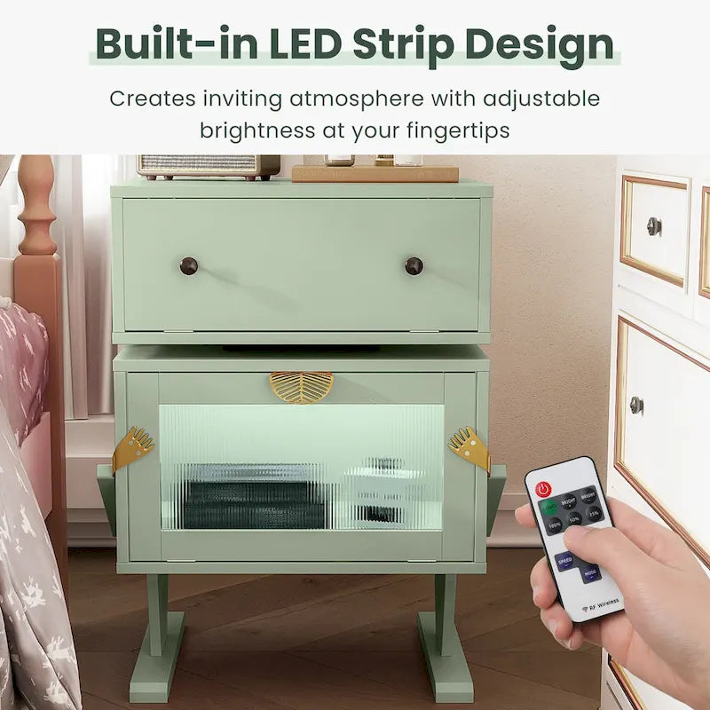 Table de chevet avec tiroir rotatif et bandeau lumineux LED