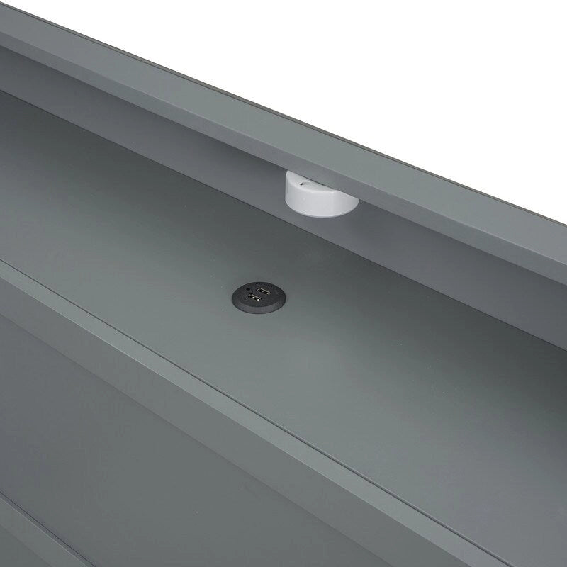 Lit plateforme avec étagères intégrées, lumières LED et ports USB, taille double/simple