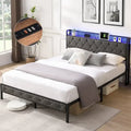 Lit plate-forme avec tête de lit de rangement, station de charge et lumières LED