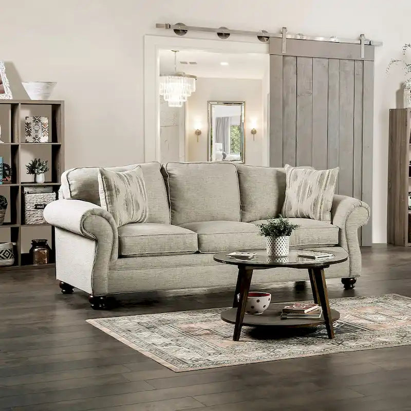 Ensemble de canapé deux places en tissu beige, style moderne et transitionnel