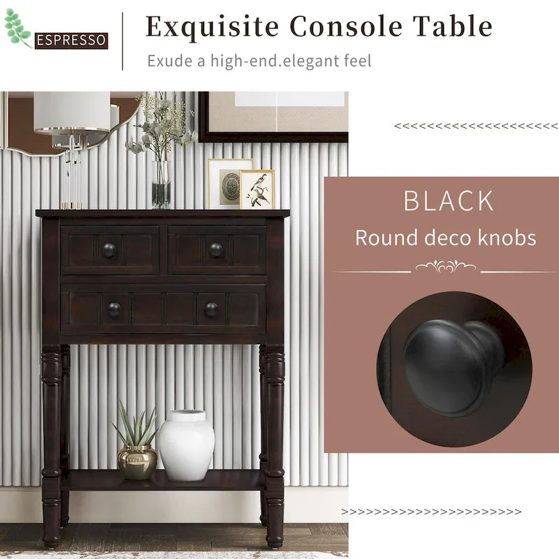 Table console/table d'appoint étroite et fine pour expresso avec 3 tiroirs et 1 étagère inférieure - 60,2 cm L x 33 cm l x 79 cm H