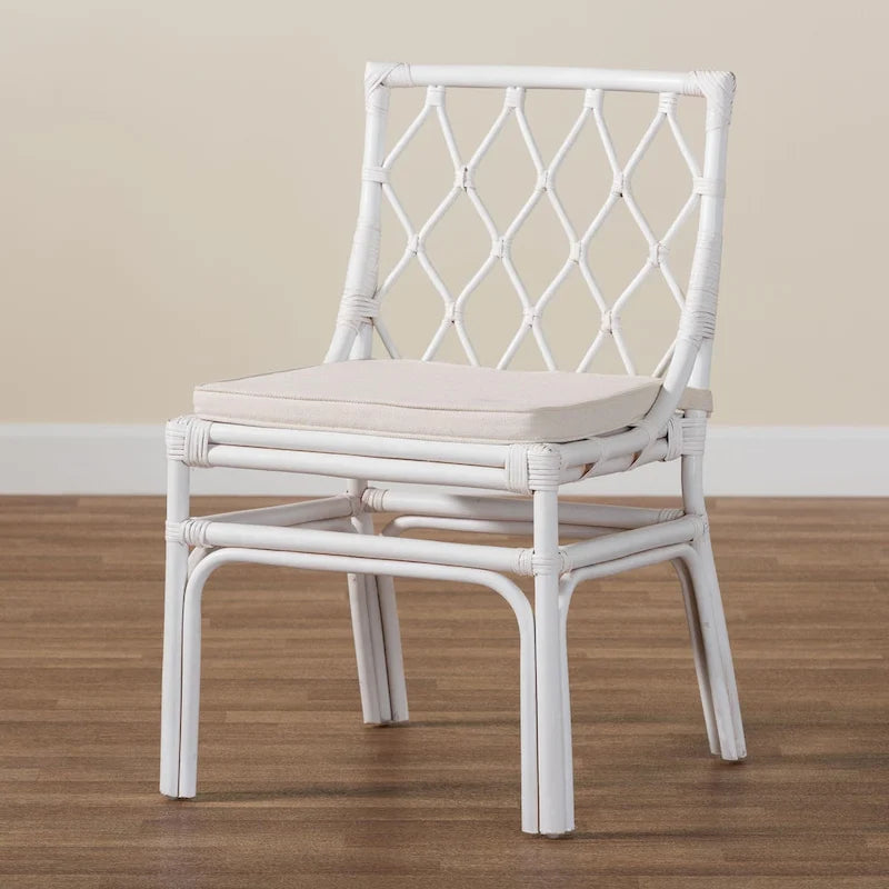 Chaise de salle à manger Bohème en rotin blanc