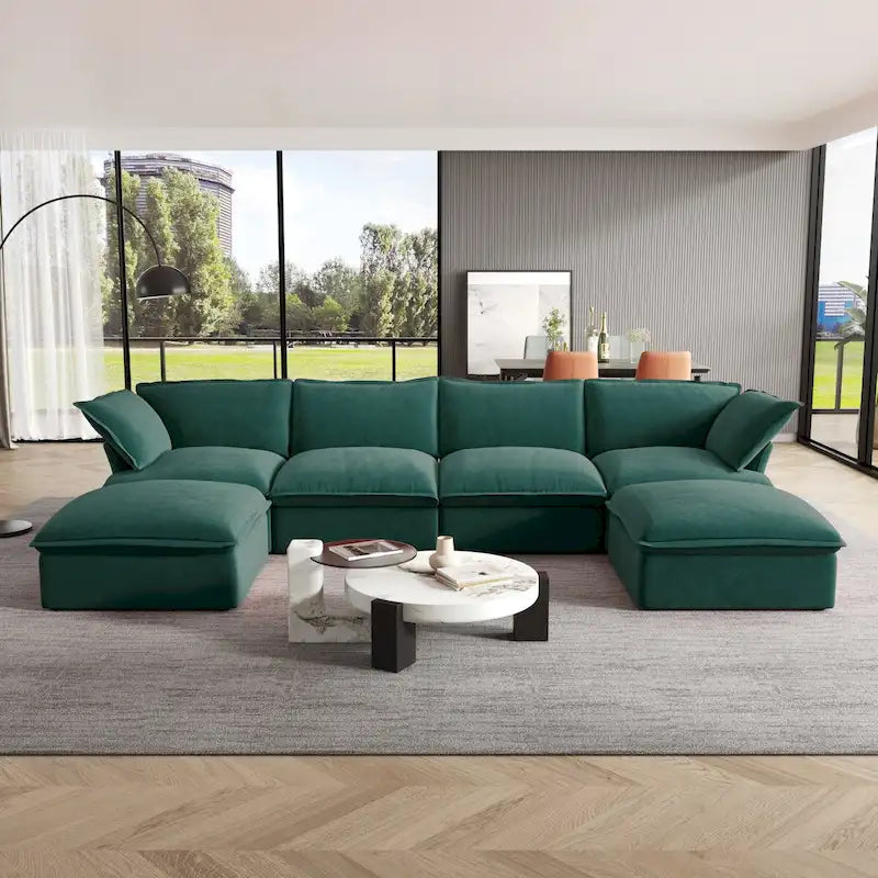 Canapé d'angle modulable en velours en U