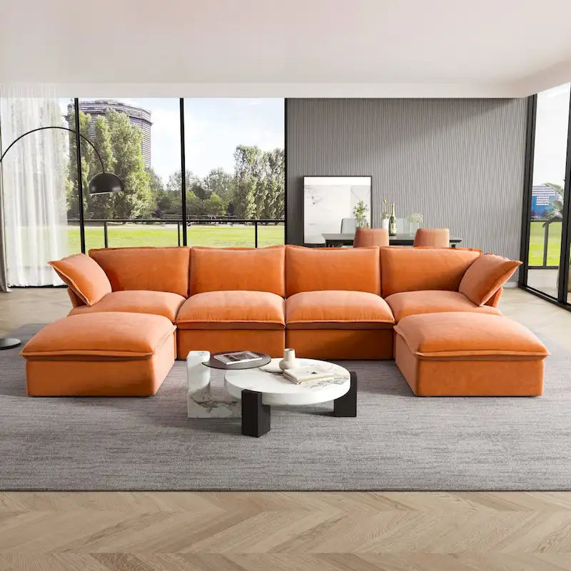 Canapé d'angle modulable en velours en U
