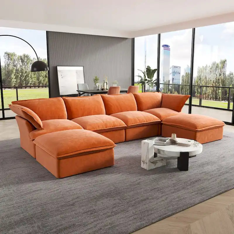 Canapé d'angle modulable en velours en U