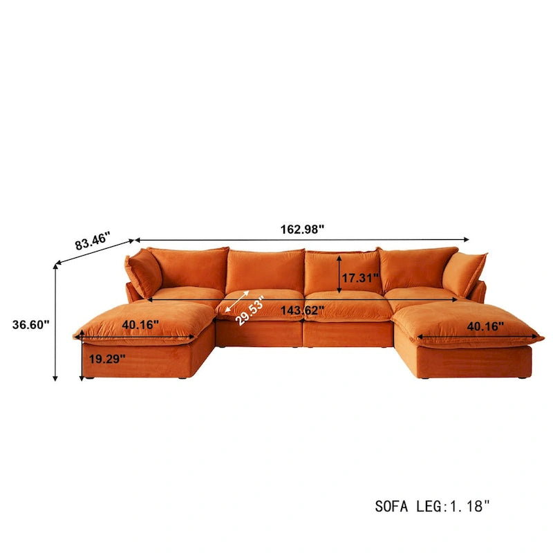 Canapé d'angle modulable en velours en U